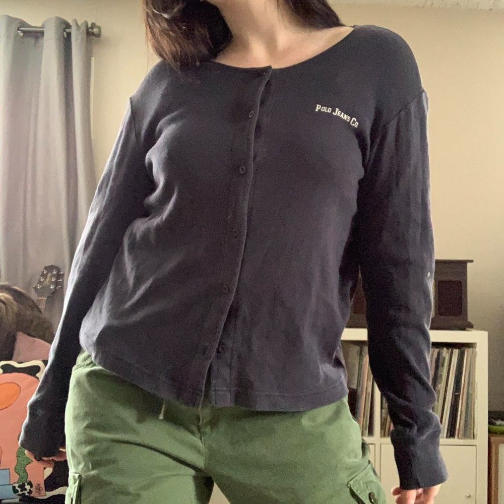 Navy Cotton Polo Buttoned Cardigan